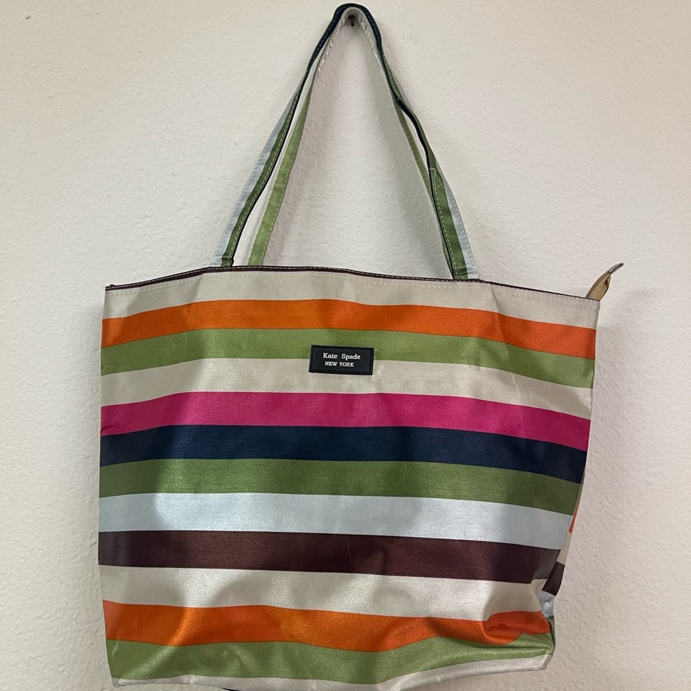 kate spade Multicolor Stripe Tote in Orange, Green, Pink, Navy, Brown, Cream